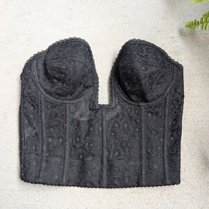 Vintage Bustier Corset Bra 32 C Black Lacel Lingerie Backless Strapless Bra
